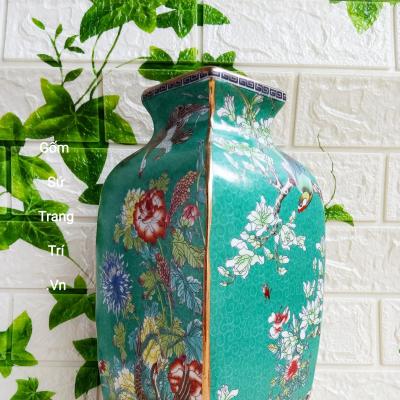 Bình Tứ Giác họa tiết Tứ Quý men xanh